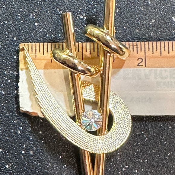 💋 4 FOR $50 / Vintage Abstract Design Goldtone Rhinestone Brooch - Picture 7 of 10